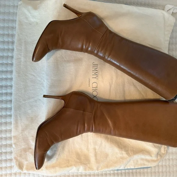 Jimmy Choo Tan Heeled Boots - Picture 1 of 3